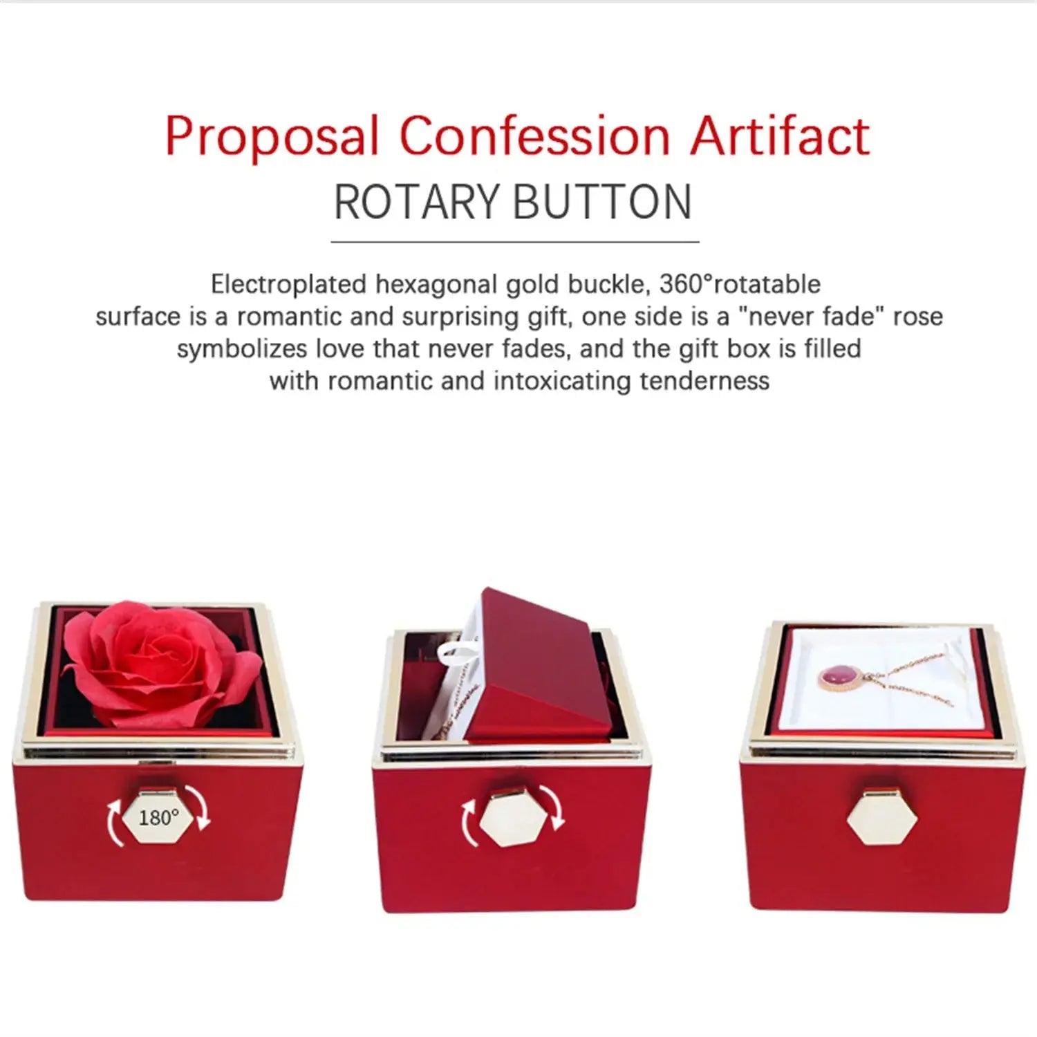 2024 New Valentine's Day Gift  Custom for Women Double Heart Engraved Name Steel Necklace Eternal Rose Box Wedding Ring Box - Femlinza