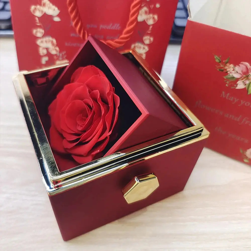 2024 New Valentine's Day Gift  Custom for Women Double Heart Engraved Name Steel Necklace Eternal Rose Box Wedding Ring Box - Femlinza