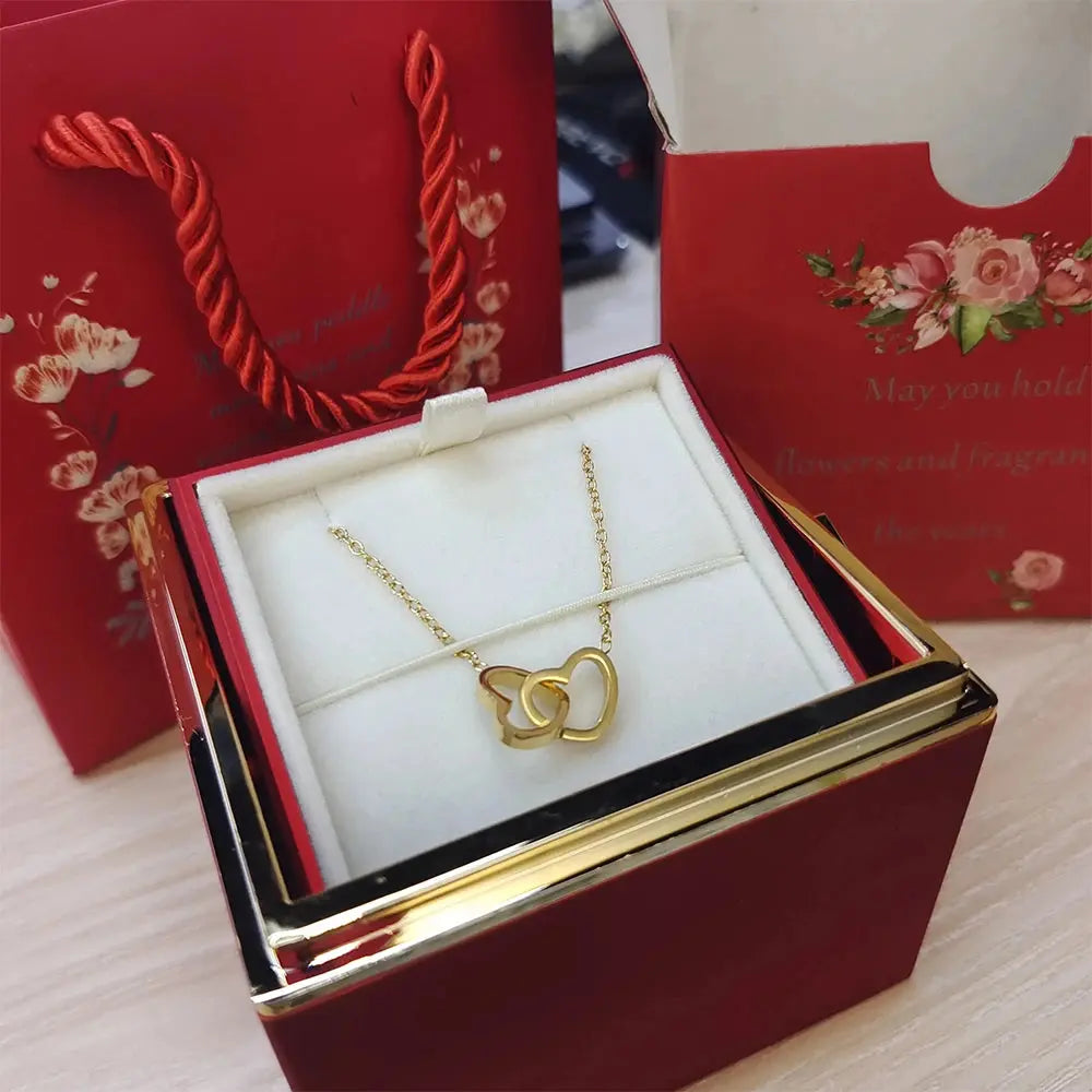 2024 New Valentine's Day Gift  Custom for Women Double Heart Engraved Name Steel Necklace Eternal Rose Box Wedding Ring Box - Femlinza