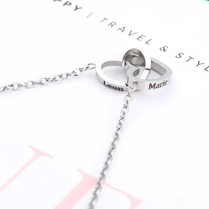 2024 New Valentine's Day Gift  Custom for Women Double Heart Engraved Name Steel Necklace Eternal Rose Box Wedding Ring Box - Femlinza