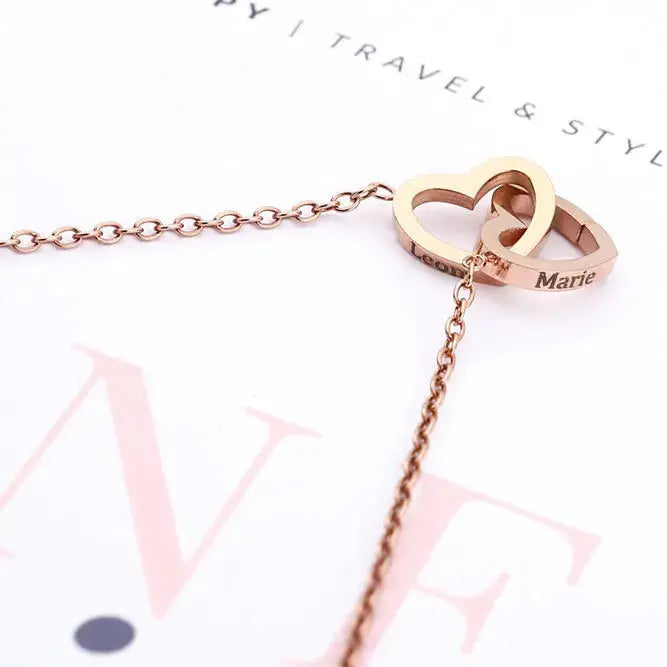 2024 New Valentine's Day Gift  Custom for Women Double Heart Engraved Name Steel Necklace Eternal Rose Box Wedding Ring Box - Femlinza