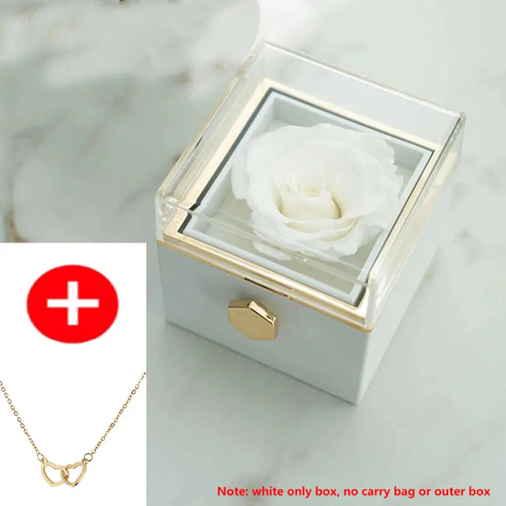 2024 New Valentine's Day Gift  Custom for Women Double Heart Engraved Name Steel Necklace Eternal Rose Box Wedding Ring Box - Femlinza