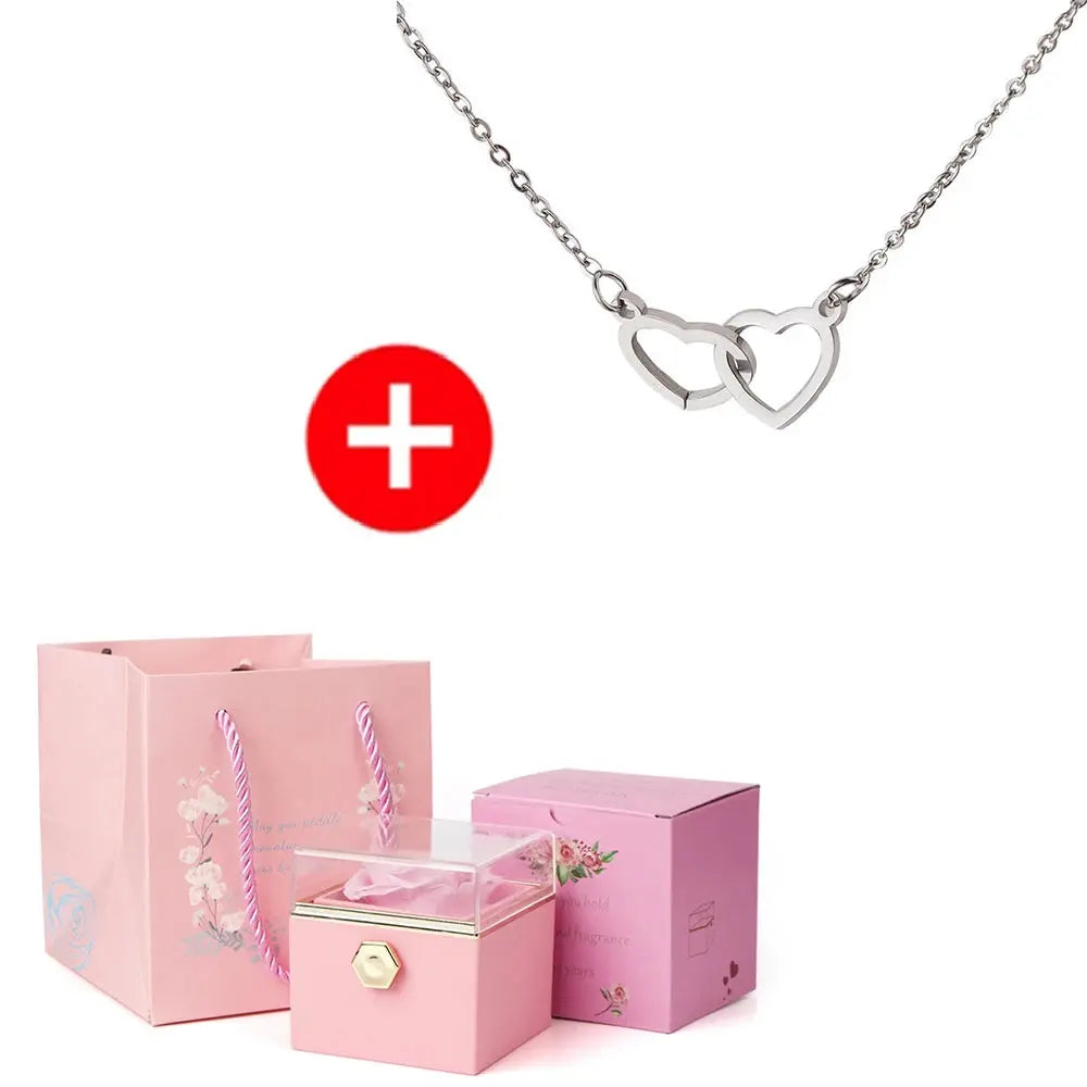 2024 New Valentine's Day Gift  Custom for Women Double Heart Engraved Name Steel Necklace Eternal Rose Box Wedding Ring Box - Femlinza