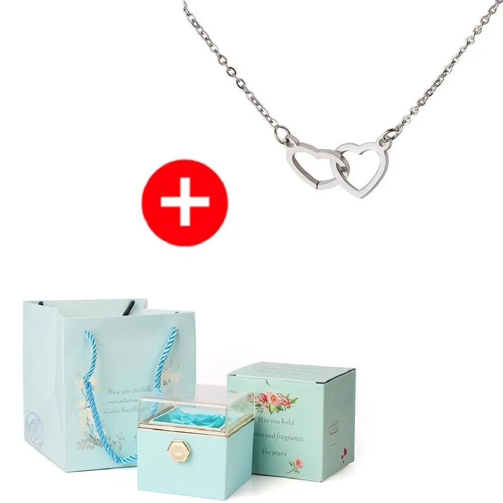 2024 New Valentine's Day Gift  Custom for Women Double Heart Engraved Name Steel Necklace Eternal Rose Box Wedding Ring Box - Femlinza