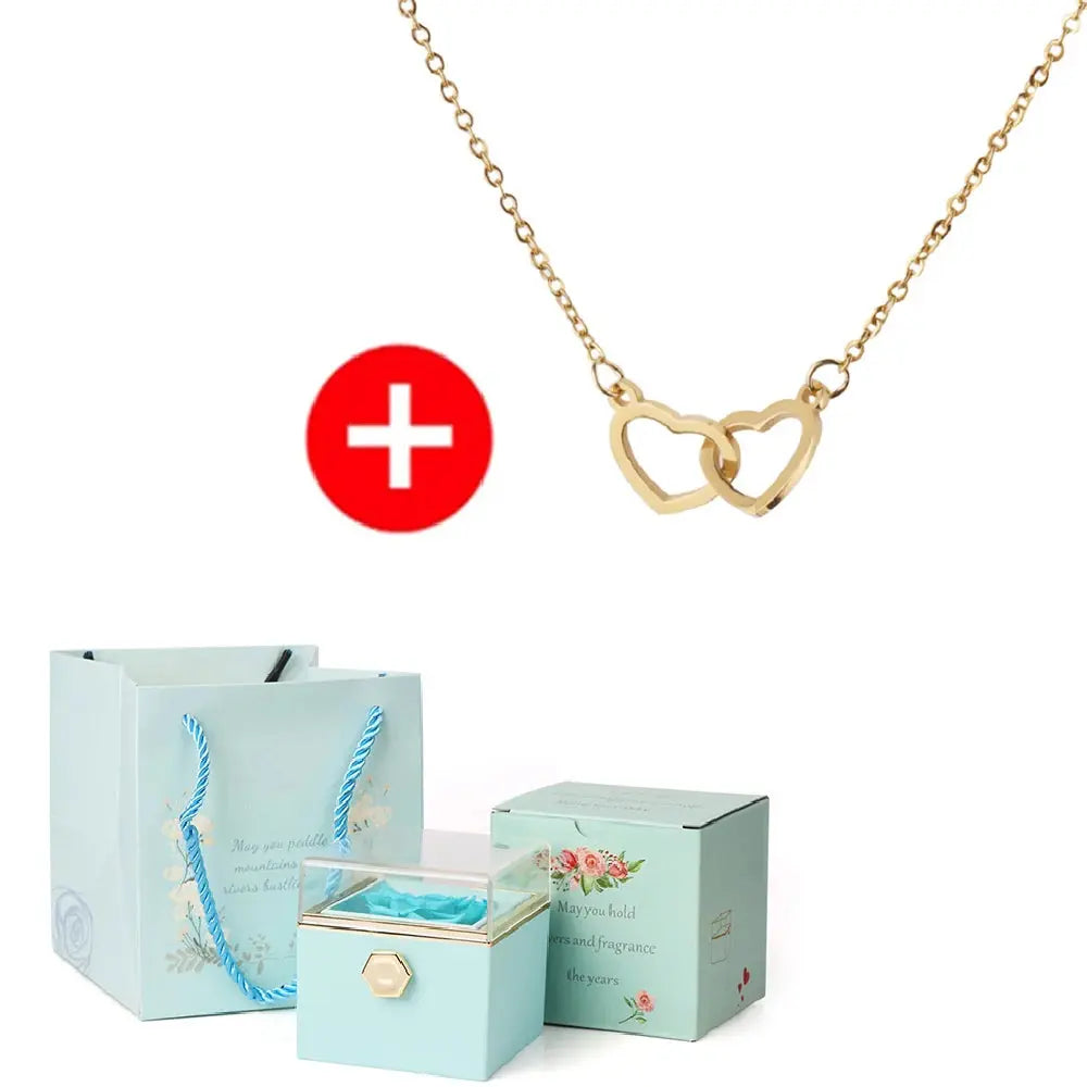 2024 New Valentine's Day Gift  Custom for Women Double Heart Engraved Name Steel Necklace Eternal Rose Box Wedding Ring Box - Femlinza