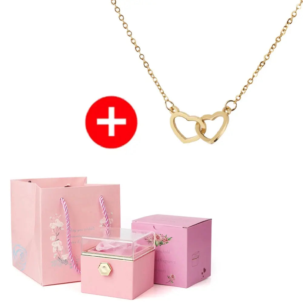 2024 New Valentine's Day Gift  Custom for Women Double Heart Engraved Name Steel Necklace Eternal Rose Box Wedding Ring Box - Femlinza