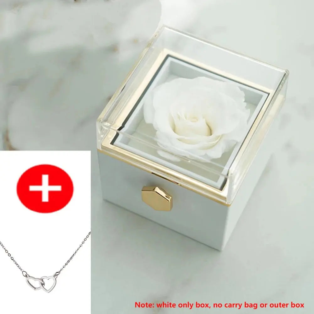2024 New Valentine's Day Gift  Custom for Women Double Heart Engraved Name Steel Necklace Eternal Rose Box Wedding Ring Box - Femlinza