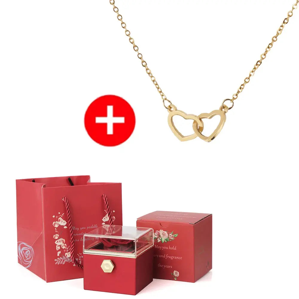 2024 New Valentine's Day Gift  Custom for Women Double Heart Engraved Name Steel Necklace Eternal Rose Box Wedding Ring Box - Femlinza