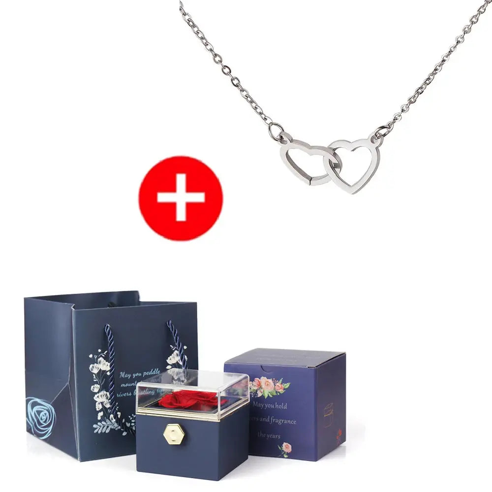 2024 New Valentine's Day Gift  Custom for Women Double Heart Engraved Name Steel Necklace Eternal Rose Box Wedding Ring Box - Femlinza