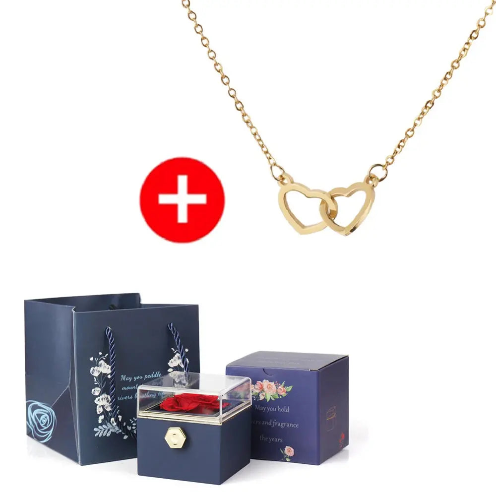 2024 New Valentine's Day Gift  Custom for Women Double Heart Engraved Name Steel Necklace Eternal Rose Box Wedding Ring Box - Femlinza