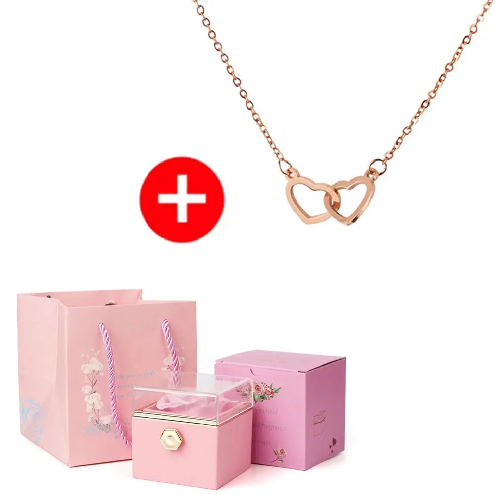 2024 New Valentine's Day Gift  Custom for Women Double Heart Engraved Name Steel Necklace Eternal Rose Box Wedding Ring Box - Femlinza