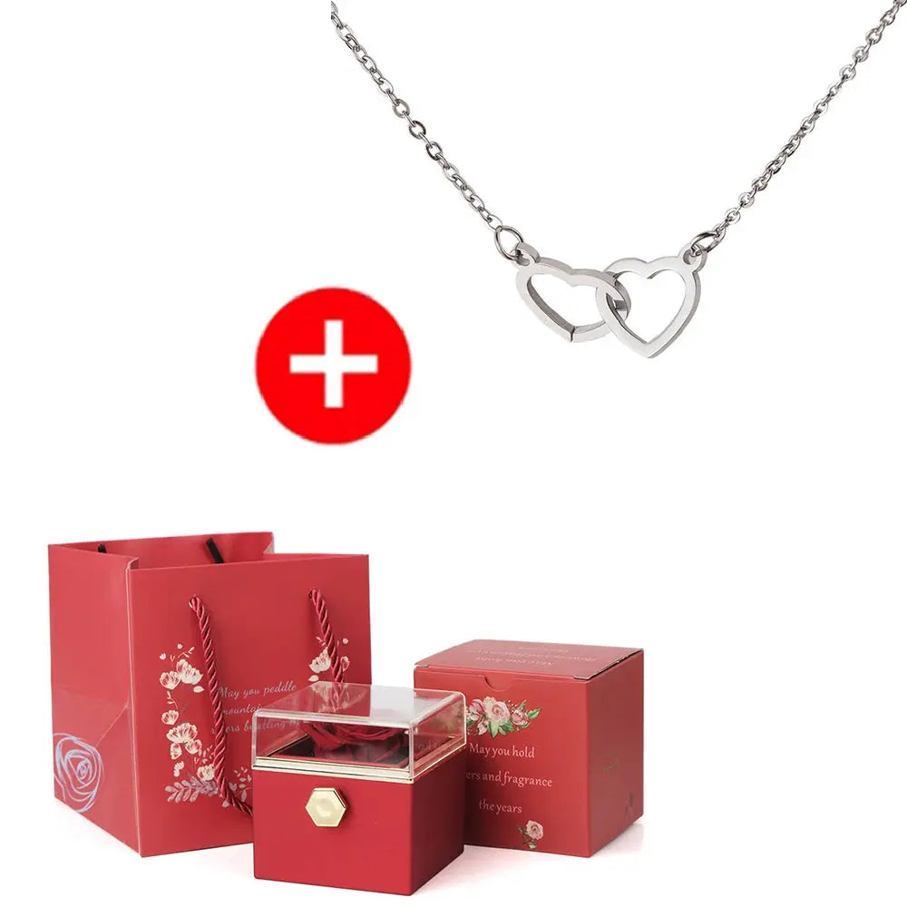 2024 New Valentine's Day Gift  Custom for Women Double Heart Engraved Name Steel Necklace Eternal Rose Box Wedding Ring Box - Femlinza