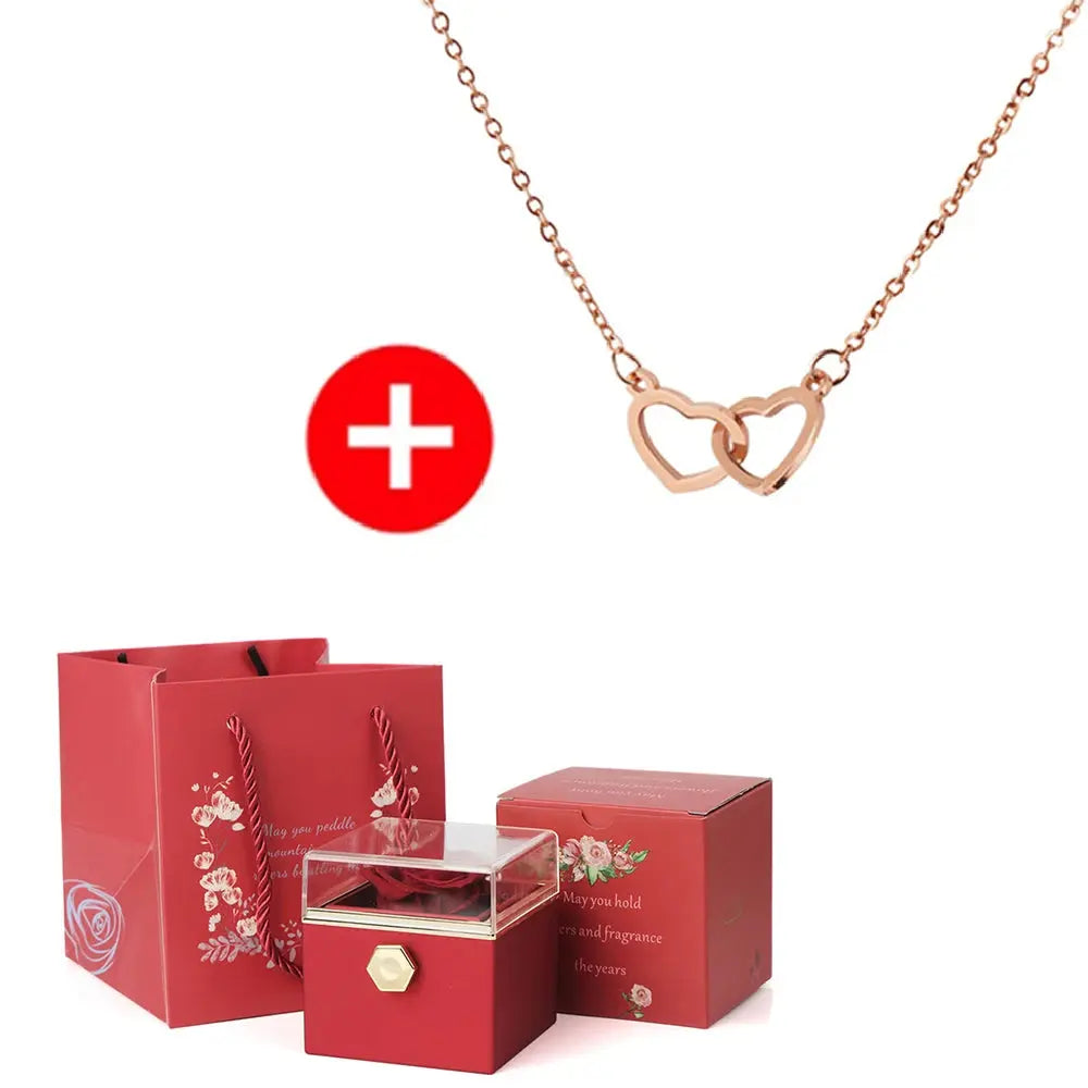 2024 New Valentine's Day Gift  Custom for Women Double Heart Engraved Name Steel Necklace Eternal Rose Box Wedding Ring Box - Femlinza