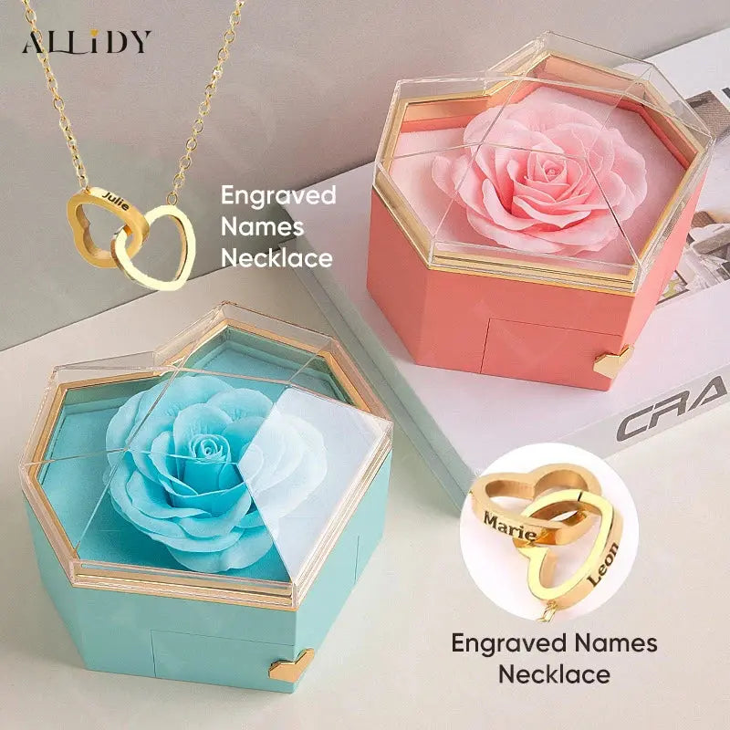 2025 New Mother's Day Gift for Women Customize Name Heart Necklace Rose Jewelry Box Birthday Valentine's Day Teachers' Day Gifts - Femlinza