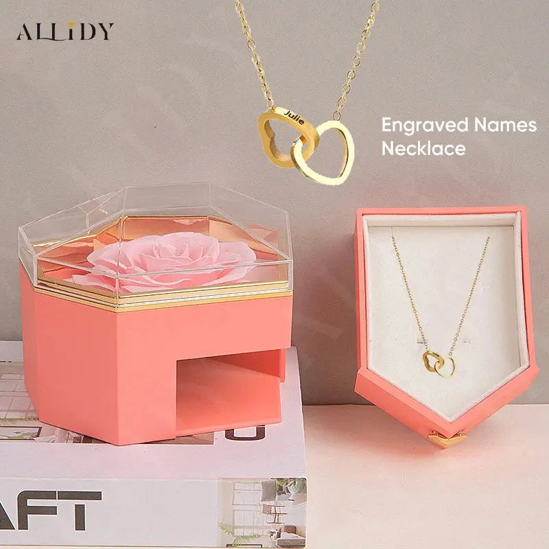2025 New Mother's Day Gift for Women Customize Name Heart Necklace Rose Jewelry Box Birthday Valentine's Day Teachers' Day Gifts - Femlinza