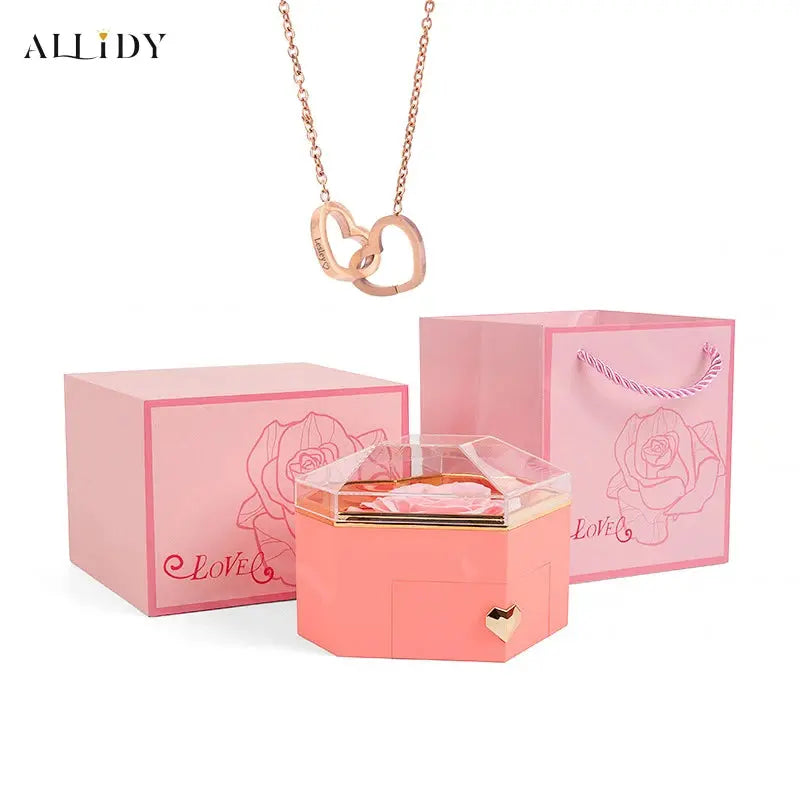 2025 New Mother's Day Gift for Women Customize Name Heart Necklace Rose Jewelry Box Birthday Valentine's Day Teachers' Day Gifts - Femlinza
