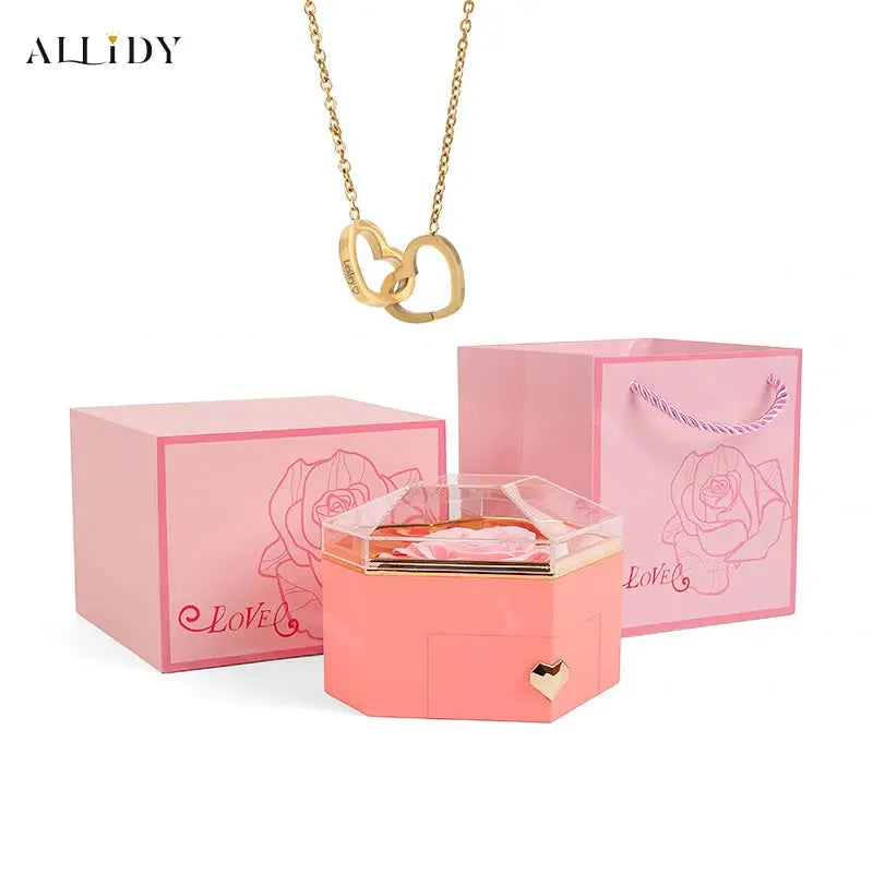 2025 New Mother's Day Gift for Women Customize Name Heart Necklace Rose Jewelry Box Birthday Valentine's Day Teachers' Day Gifts - Femlinza