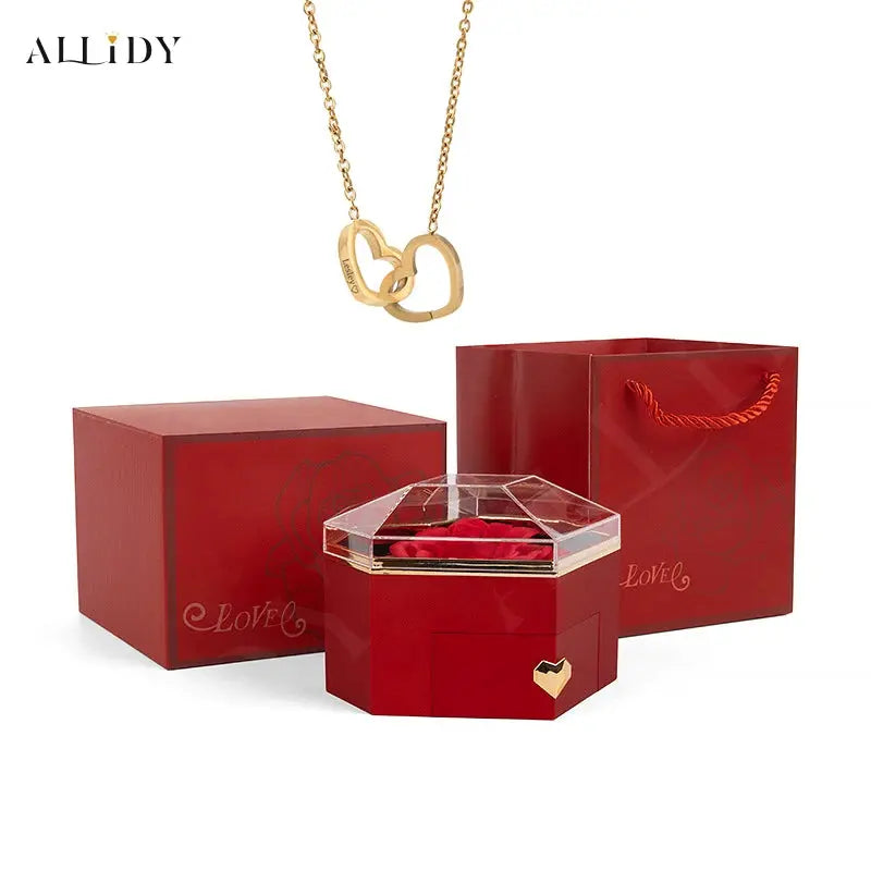 2025 New Mother's Day Gift for Women Customize Name Heart Necklace Rose Jewelry Box Birthday Valentine's Day Teachers' Day Gifts - Femlinza