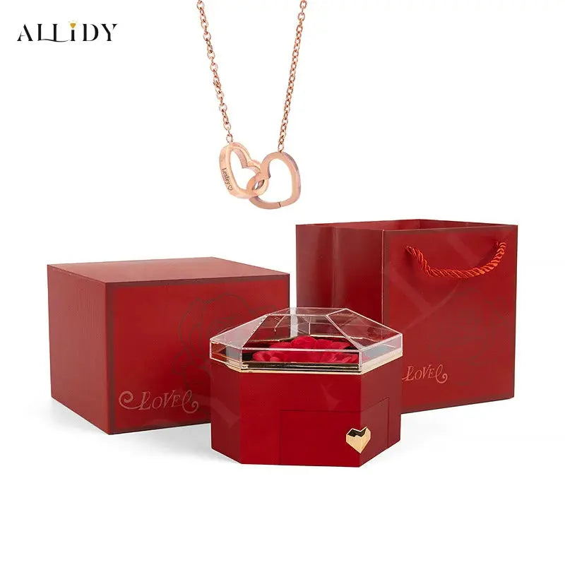 2025 New Mother's Day Gift for Women Customize Name Heart Necklace Rose Jewelry Box Birthday Valentine's Day Teachers' Day Gifts - Femlinza
