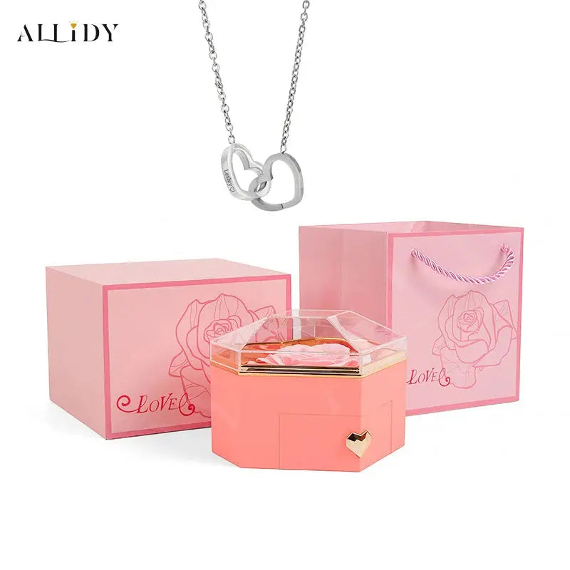 2025 New Mother's Day Gift for Women Customize Name Heart Necklace Rose Jewelry Box Birthday Valentine's Day Teachers' Day Gifts - Femlinza