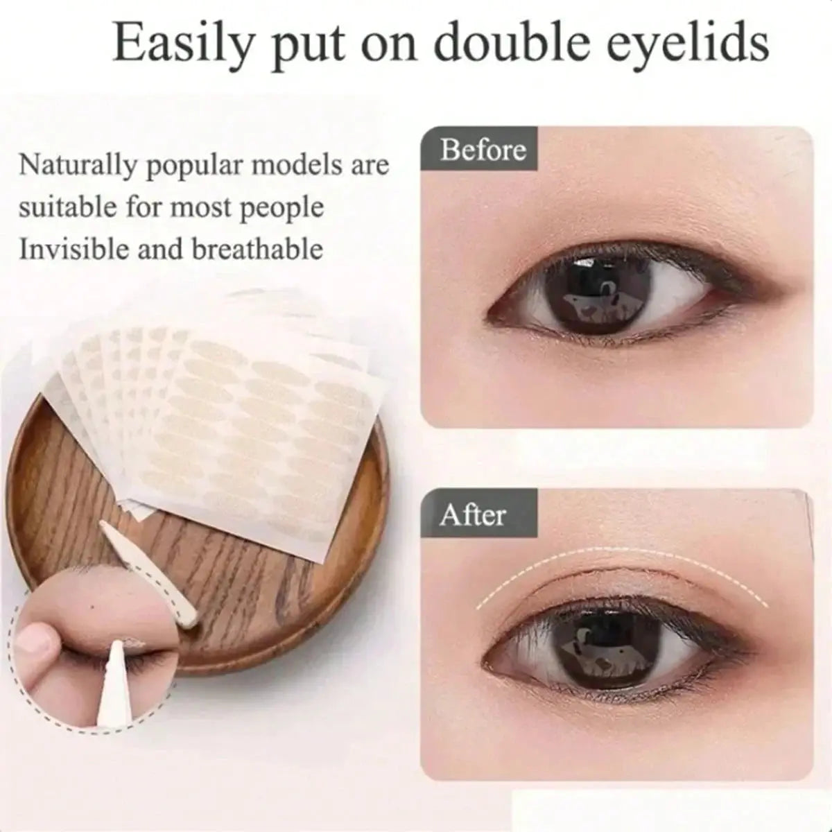 240Pcs Invisible Double Fold Eyelid Tape Sticker Lace Nature Clear Beige Stripe Self-adhesive Natural Eye Makeup With Tools - Femlinza