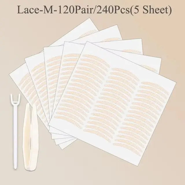 240Pcs Invisible Double Fold Eyelid Tape Sticker Lace Nature Clear Beige Stripe Self-adhesive Natural Eye Makeup With Tools - Femlinza