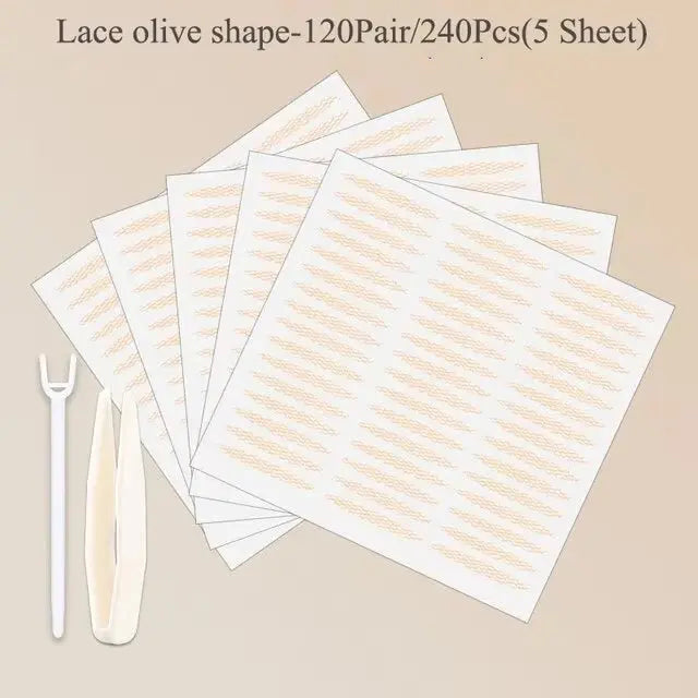 240Pcs Invisible Double Fold Eyelid Tape Sticker Lace Nature Clear Beige Stripe Self-adhesive Natural Eye Makeup With Tools - Femlinza