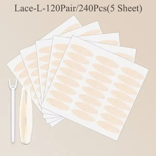 240Pcs Invisible Double Fold Eyelid Tape Sticker Lace Nature Clear Beige Stripe Self-adhesive Natural Eye Makeup With Tools - Femlinza