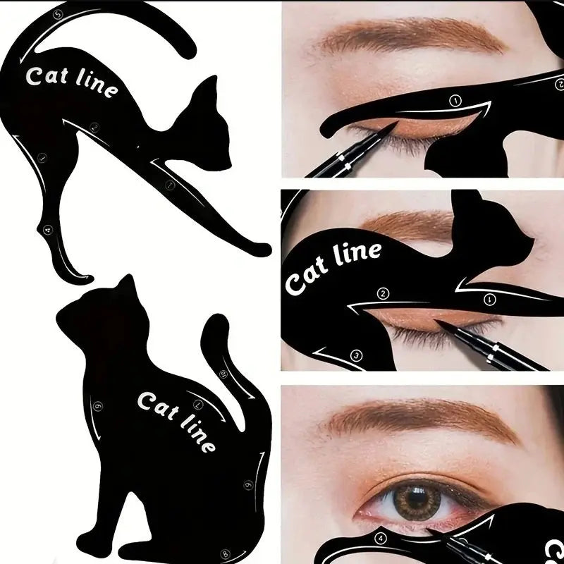 2Pcs/set Easy To Make Up Eye Makeup Tool Eye Template Shaper Model Cat Line Stencils Eyeliner Card Cat Line Eyeliner Stencils - Femlinza