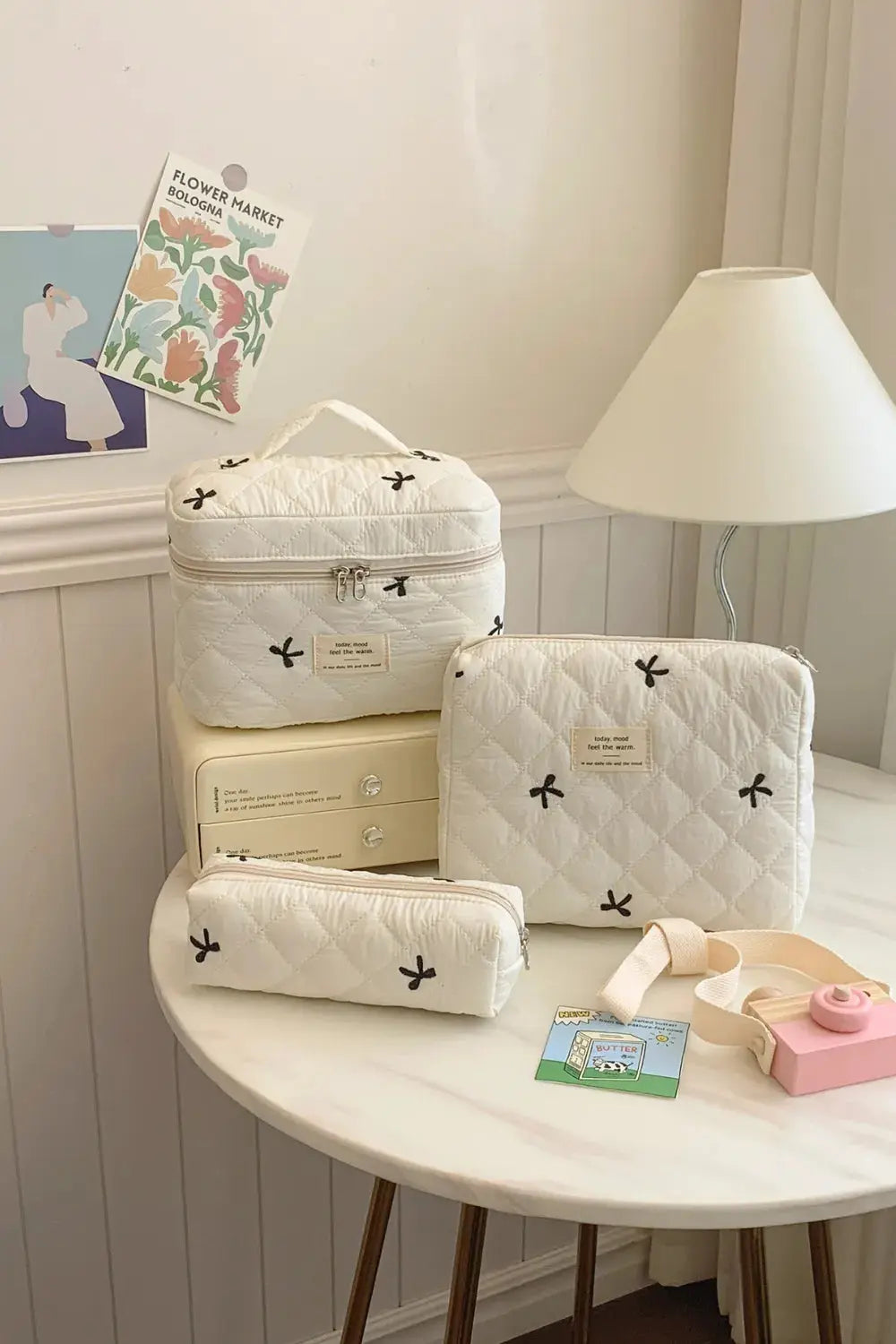 3 Piece Bow Quilted Cloth Storage Bag Set - Femlinza