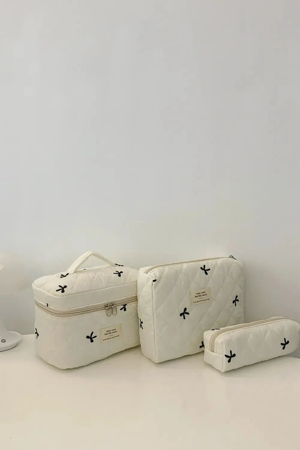 3 Piece Bow Quilted Cloth Storage Bag Set - Femlinza