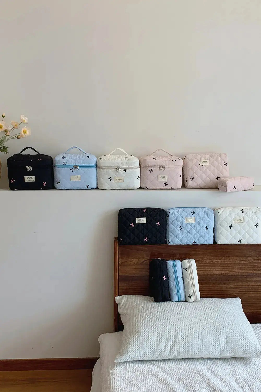 3 Piece Bow Quilted Cloth Storage Bag Set - Femlinza