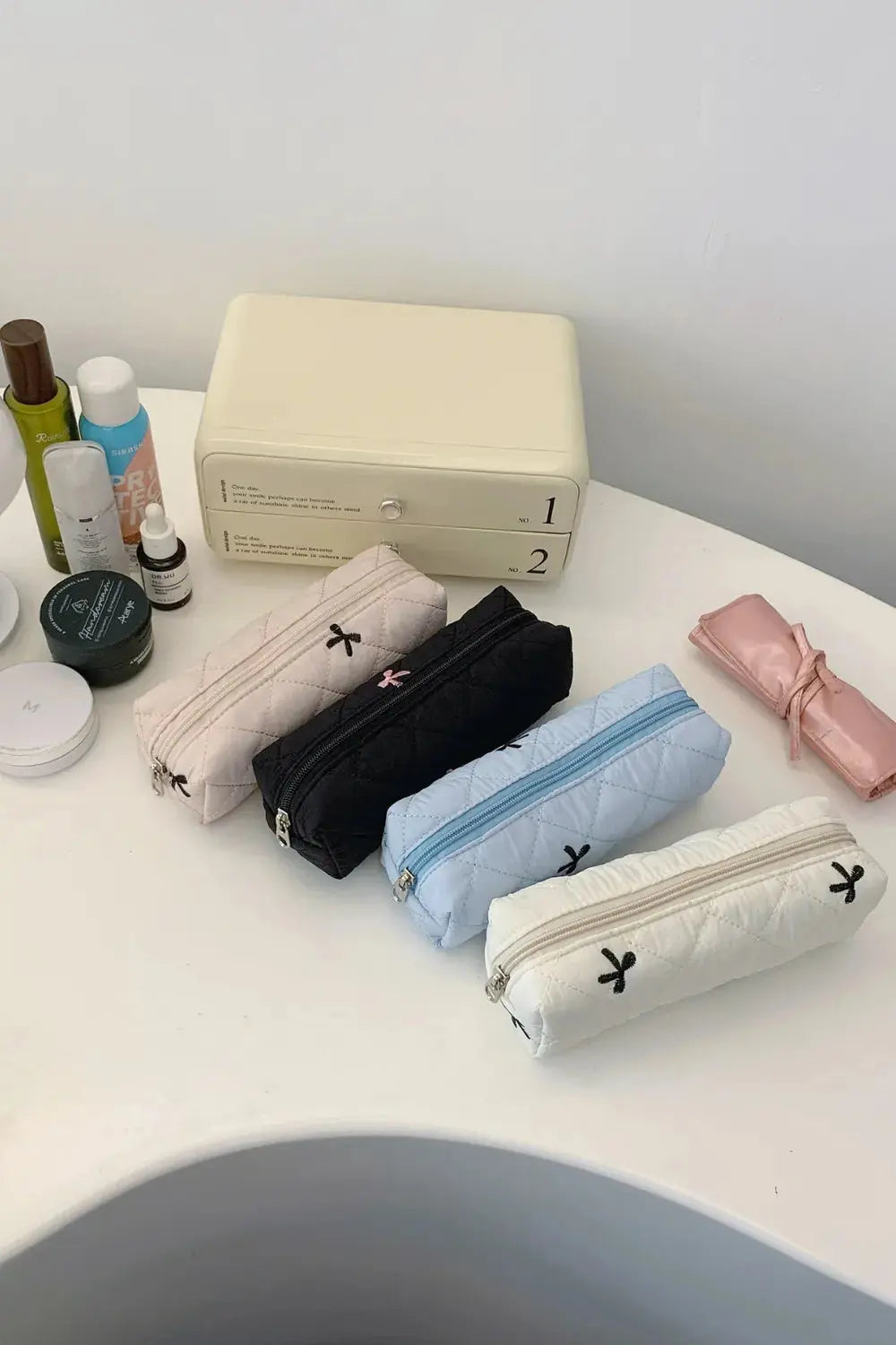 3 Piece Bow Quilted Cloth Storage Bag Set - Femlinza