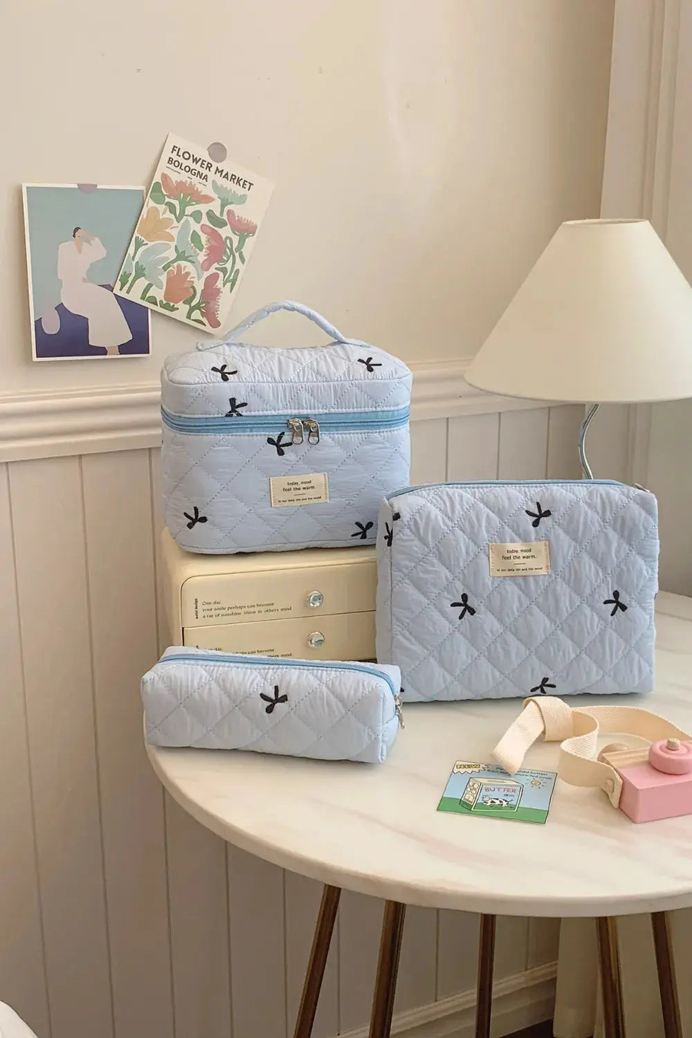 3 Piece Bow Quilted Cloth Storage Bag Set - Femlinza
