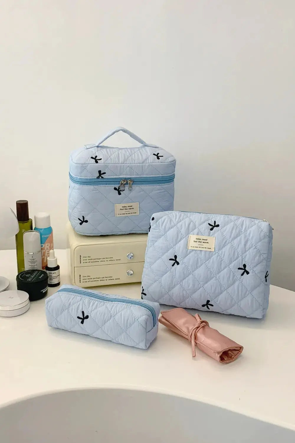 3 Piece Bow Quilted Cloth Storage Bag Set - Femlinza