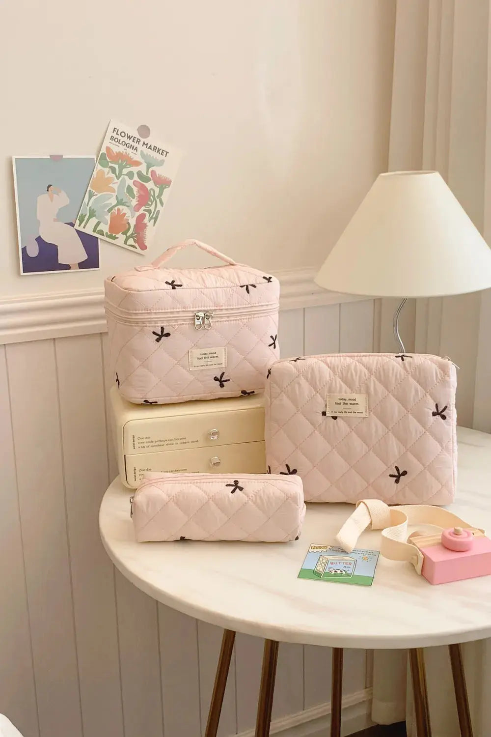 3 Piece Bow Quilted Cloth Storage Bag Set - Femlinza