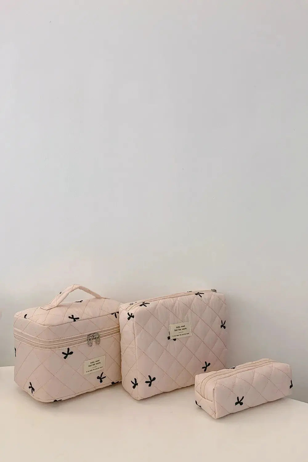 3 Piece Bow Quilted Cloth Storage Bag Set - Femlinza
