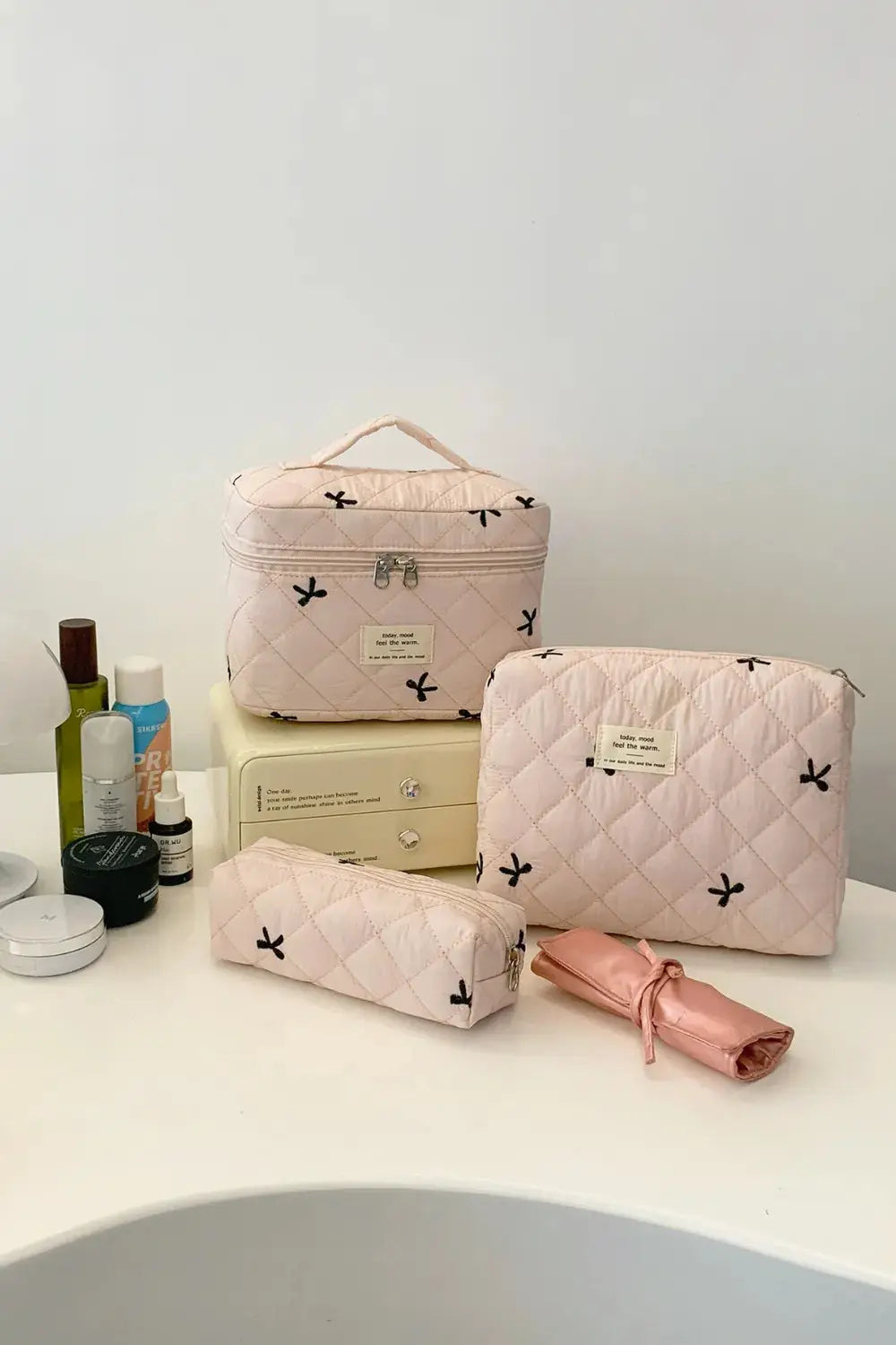 3 Piece Bow Quilted Cloth Storage Bag Set - Femlinza