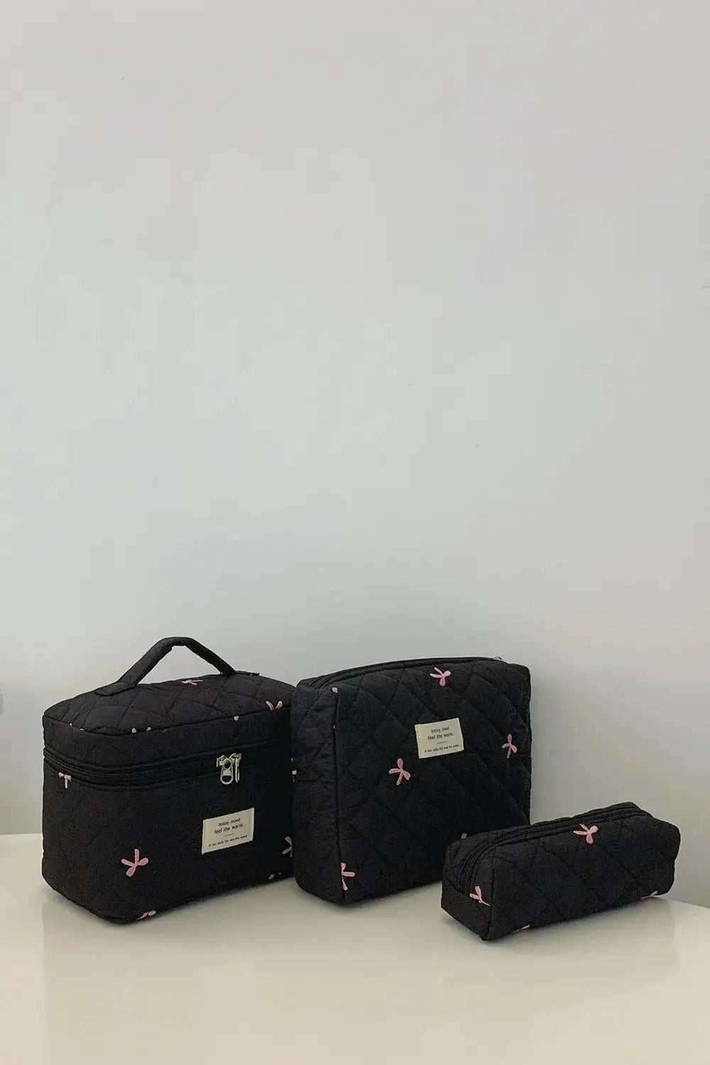 3 Piece Bow Quilted Cloth Storage Bag Set - Femlinza