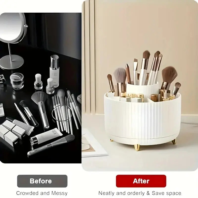 360-degree Rotating Cosmetic Storage Box -cosmetic Storage Box with 5 Compartments - Multi-functional Storage Box for Brushes - Femlinza