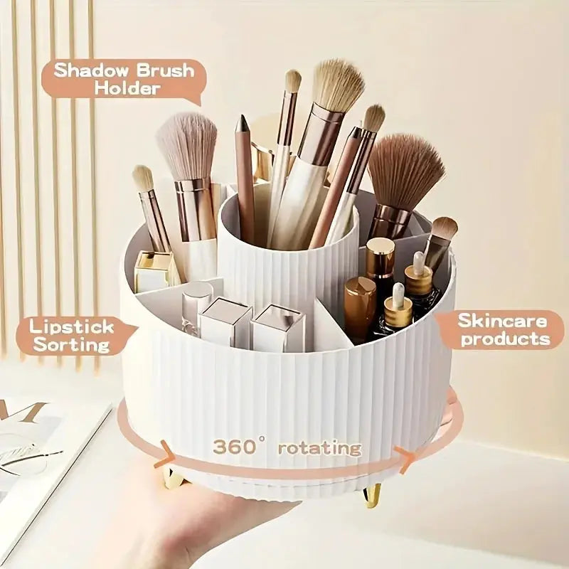 360-degree Rotating Cosmetic Storage Box -cosmetic Storage Box with 5 Compartments - Multi-functional Storage Box for Brushes - Femlinza