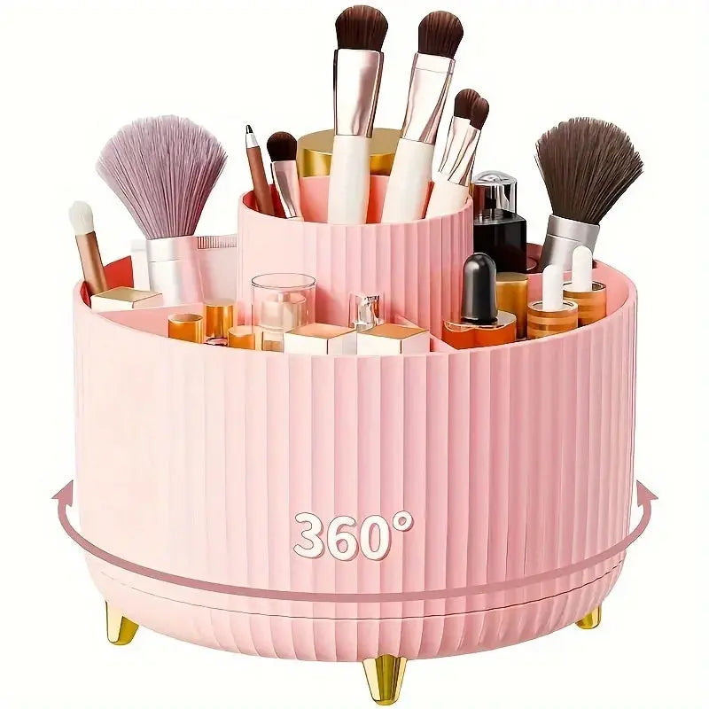 360-degree Rotating Cosmetic Storage Box -cosmetic Storage Box with 5 Compartments - Multi-functional Storage Box for Brushes - Femlinza