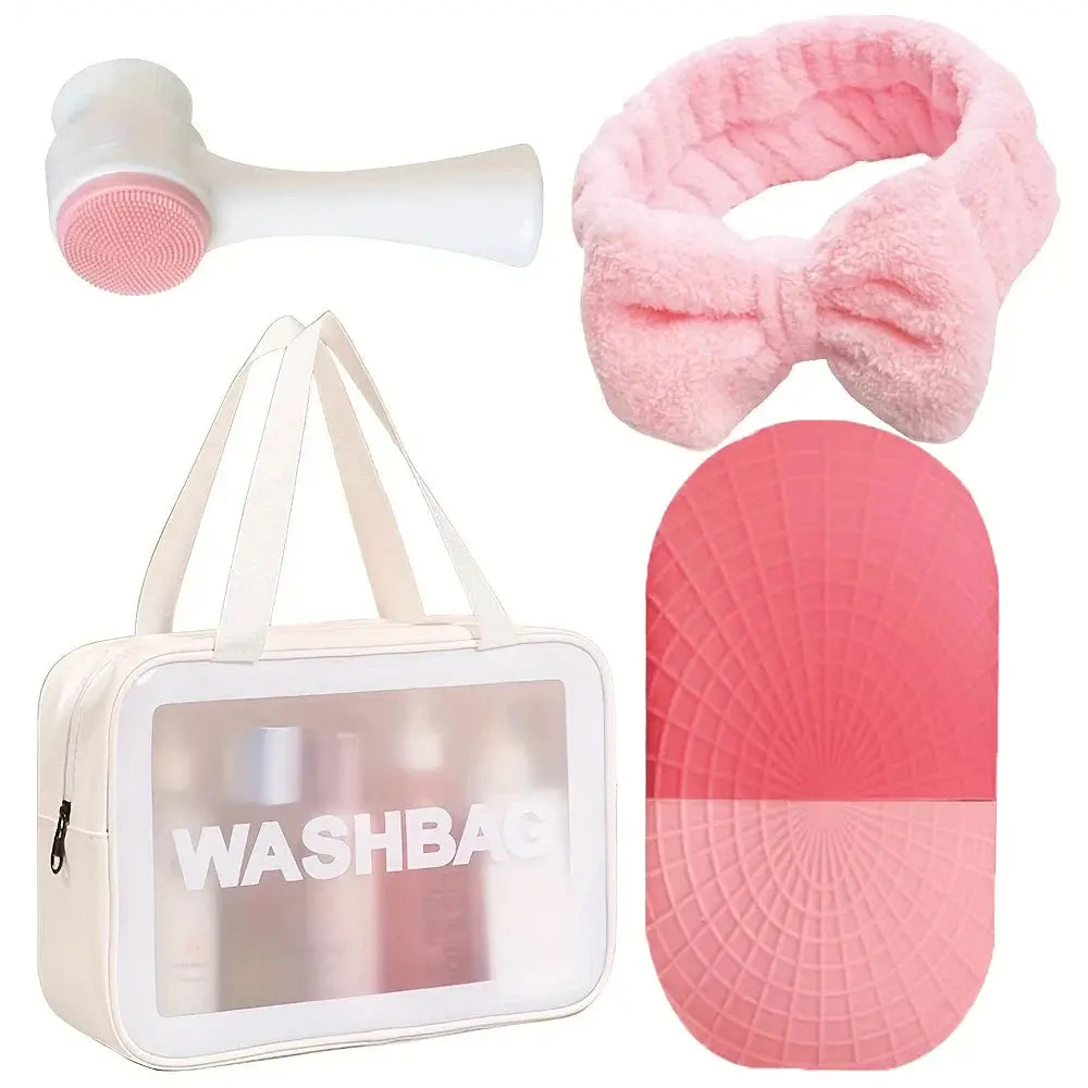 4-Piece Beauty Tool Gift Set – Ice Roller, Headband, Makeup Bag & Cleansing Brush - Femlinza