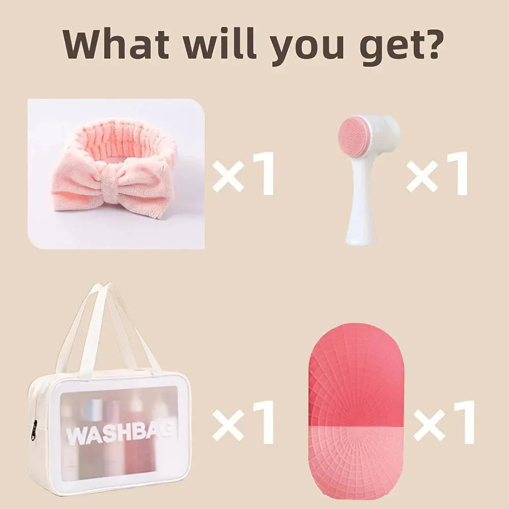 4-Piece Beauty Tool Gift Set – Ice Roller, Headband, Makeup Bag & Cleansing Brush - Femlinza