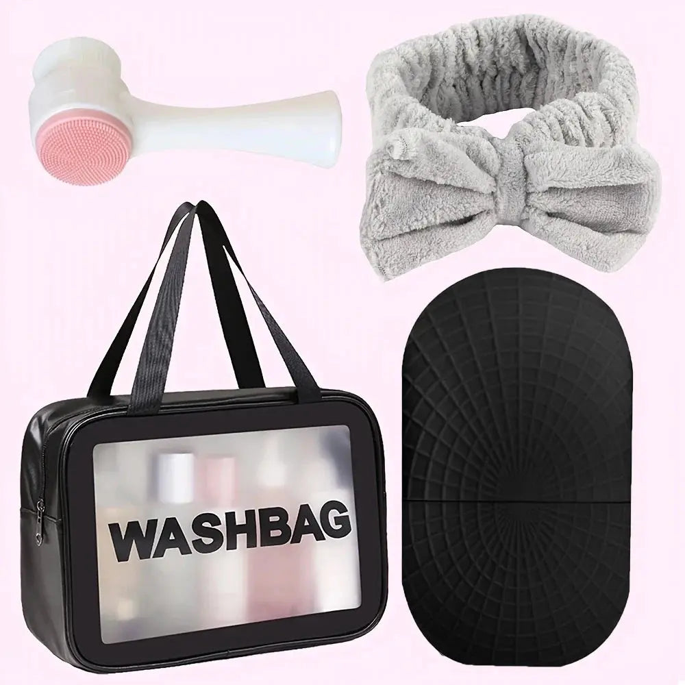 4-Piece Beauty Tool Gift Set – Ice Roller, Headband, Makeup Bag & Cleansing Brush - Femlinza