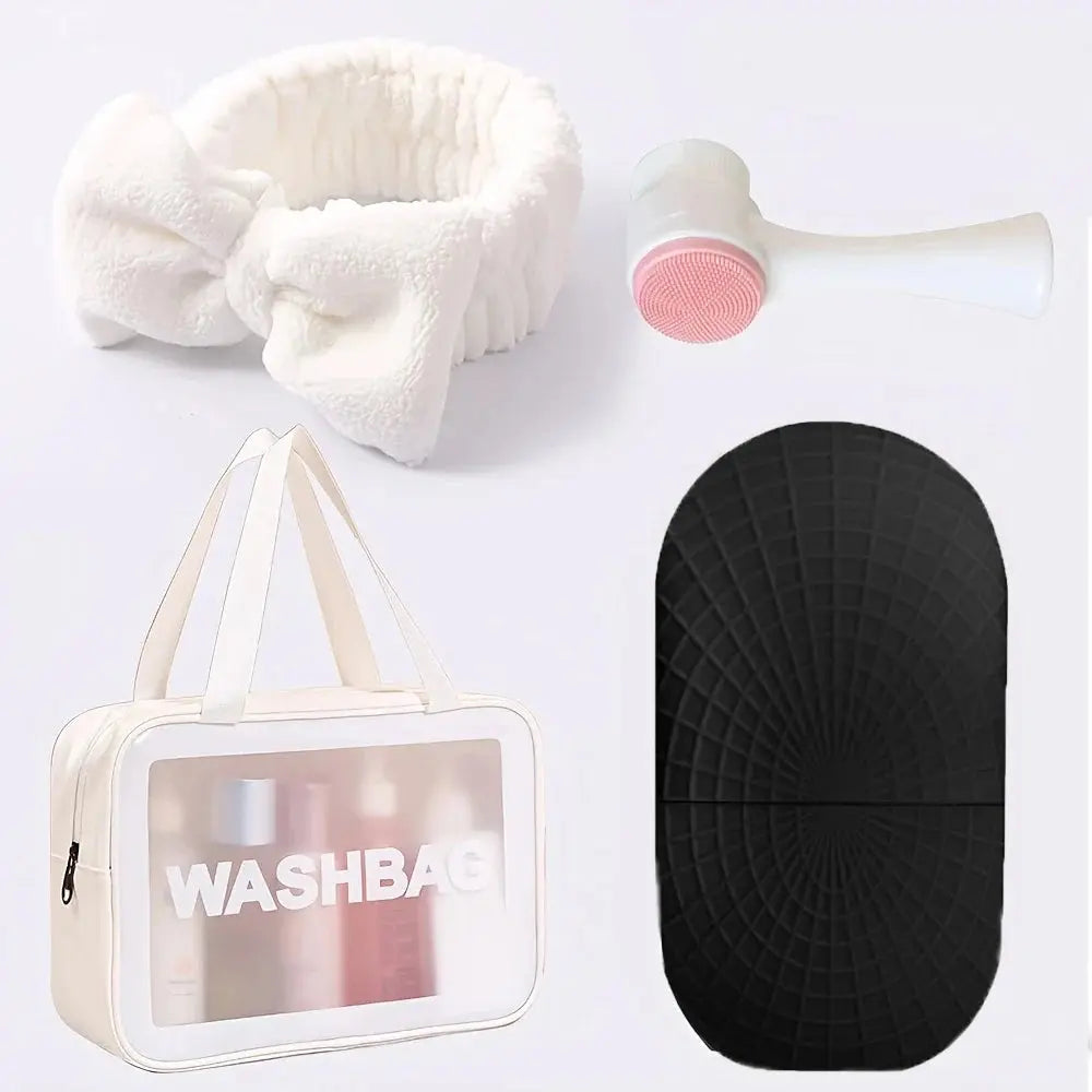 4-Piece Beauty Tool Gift Set – Ice Roller, Headband, Makeup Bag & Cleansing Brush - Femlinza