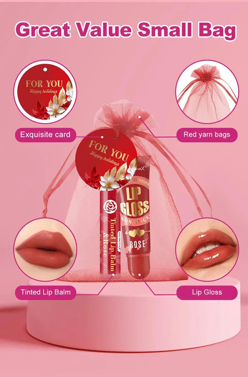 6 sets/box women's exclusive gift set -6 color lipstick+6 color lipstick+6 red gift gauze bag+red thank you card - Femlinza