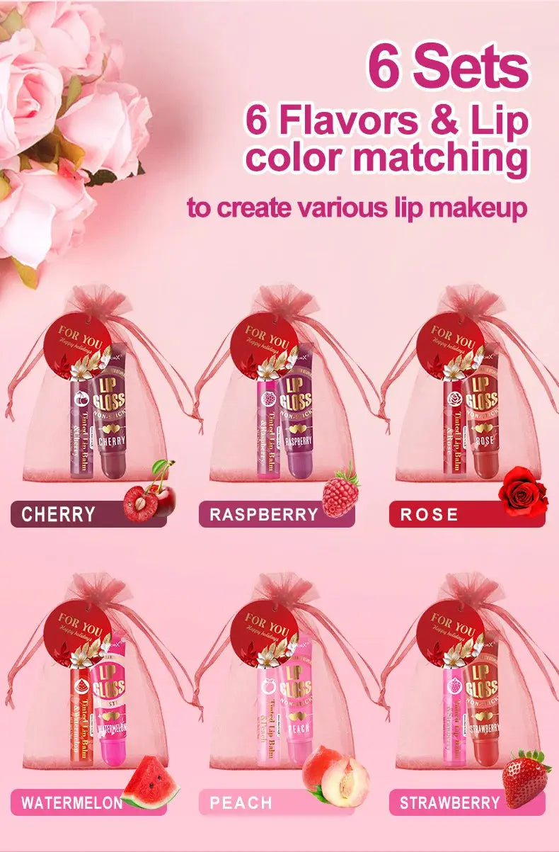 6 sets/box women's exclusive gift set -6 color lipstick+6 color lipstick+6 red gift gauze bag+red thank you card - Femlinza