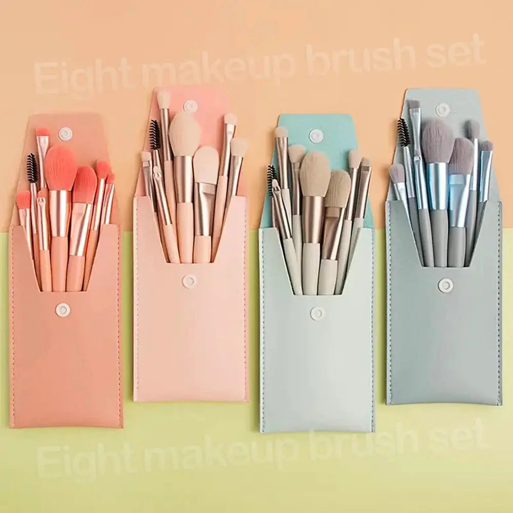 8Pcs Makeup Brush Set – Soft Fluffy Kabuki Brushes for Foundation, Blush, Powder & Eyeshadow, DIY, Certified, Travel-Size - Femlinza