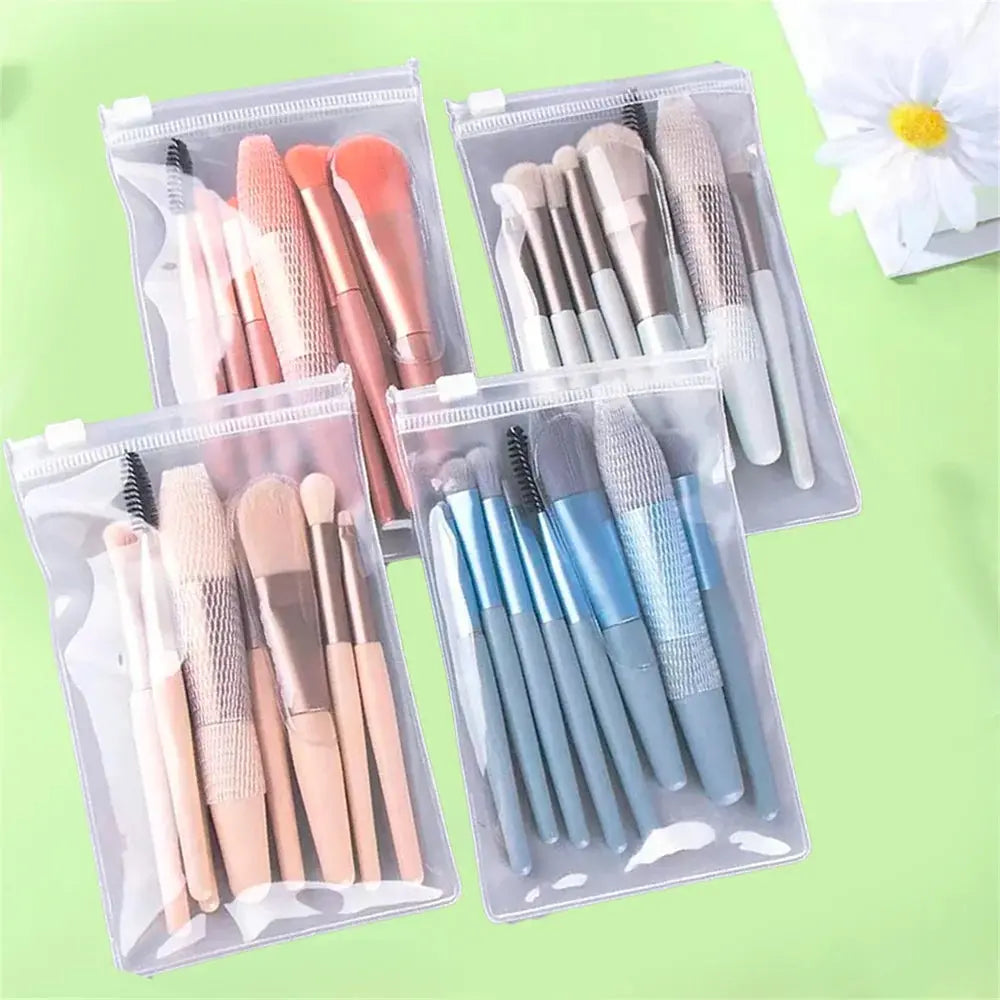 8Pcs Makeup Brush Set – Soft Fluffy Kabuki Brushes for Foundation, Blush, Powder & Eyeshadow, DIY, Certified, Travel-Size - Femlinza